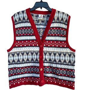 Vintage Ecco Vest Cardigan 80s Fair Isle Grandad Grunge Hip Hop Mens Large
